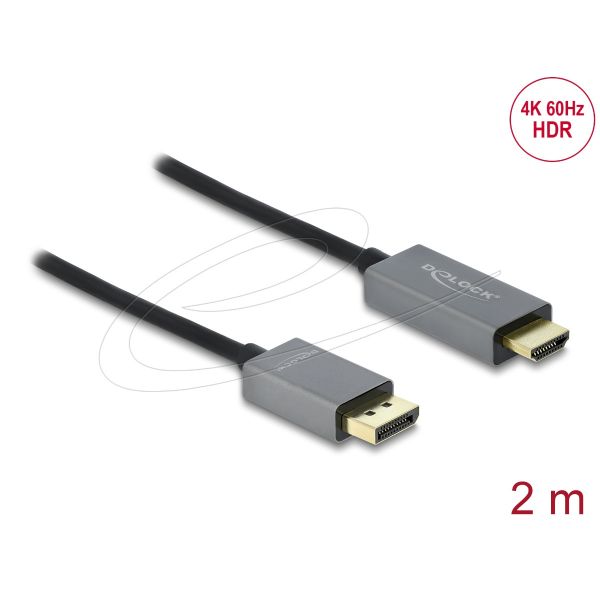 DELOCK kábel Displayport 1.4 to HDMI 4K 60Hz (HDR) aktív, 2m (85929)